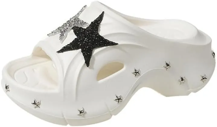 Cute Emo Shoes Stars Goth Punk Cloud Clogs Grunge Chunky Platform Slides Slip On Breathable Soft Mules Y2K Kawaii Fashion Trendy Pumps Rave Parties Sandals Beach Swimming Pool Spring Summer Outdoors
