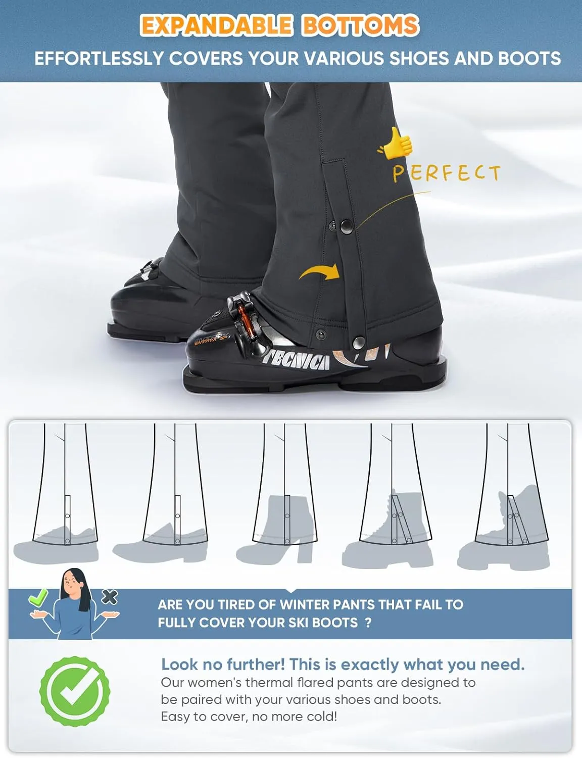 Cycorld Women's Snow Ski Pants Fleece Lined Waterproof Softshell Insulated Flare for Snowboarding Hiking Winter Outdoor