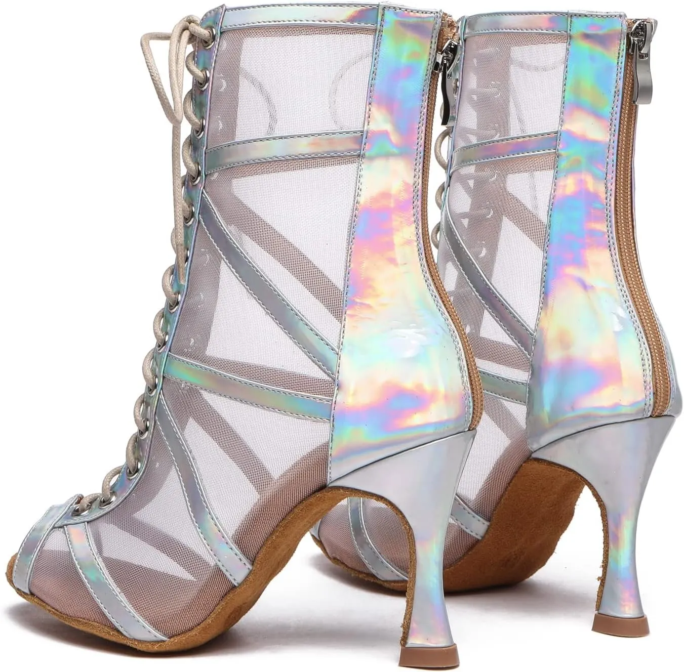 Dance Practice Shoes for Women Mesh Ballroom Sandals Heels Party Prom Ankle Booties with Zip