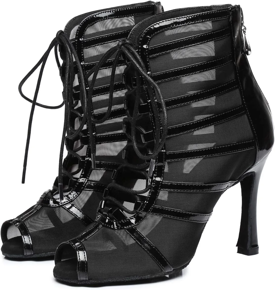 Dance Practice Shoes for Women Mesh Ballroom Sandals Heels Party Prom Ankle Booties with Zip