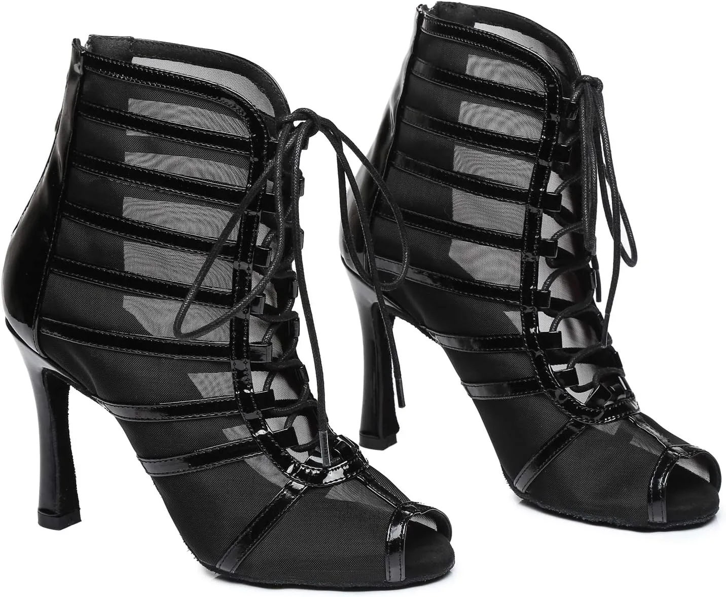 Dance Practice Shoes for Women Mesh Ballroom Sandals Heels Party Prom Ankle Booties with Zip