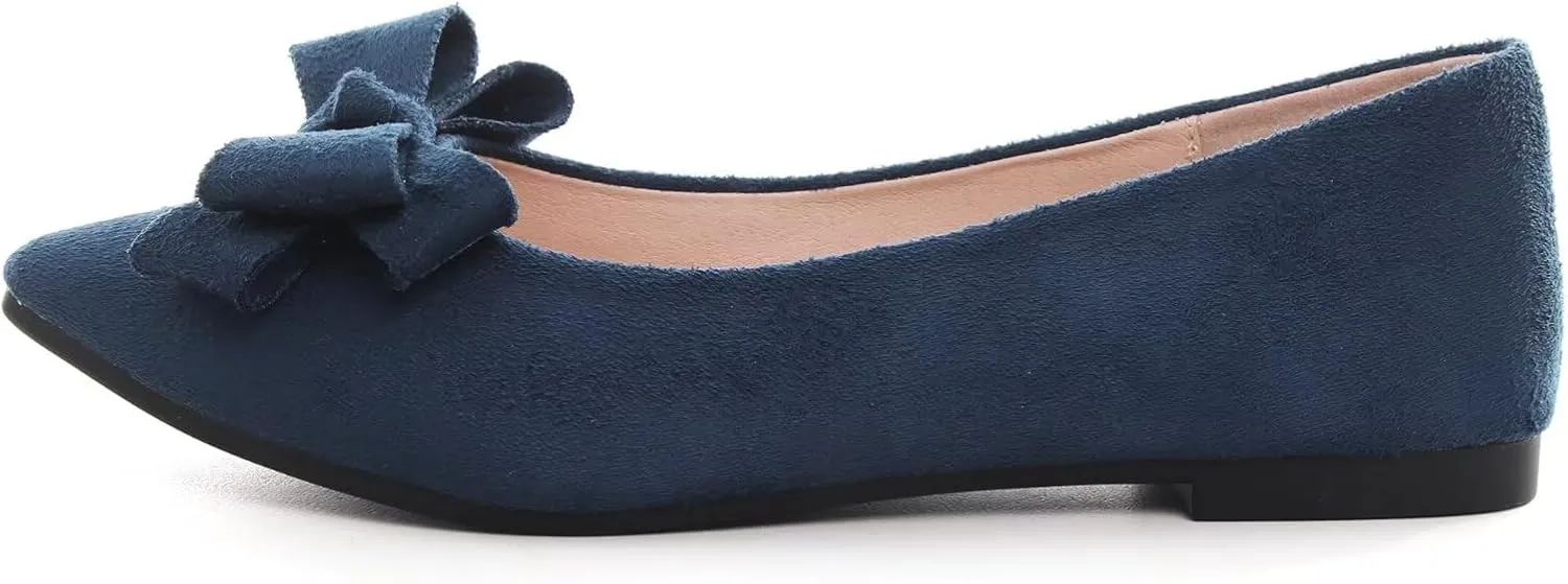 Dear Time Women's Bowknot Flats Shoes Elegant Ballet Dressy Shoes Slip-On Loafers for Work Flats