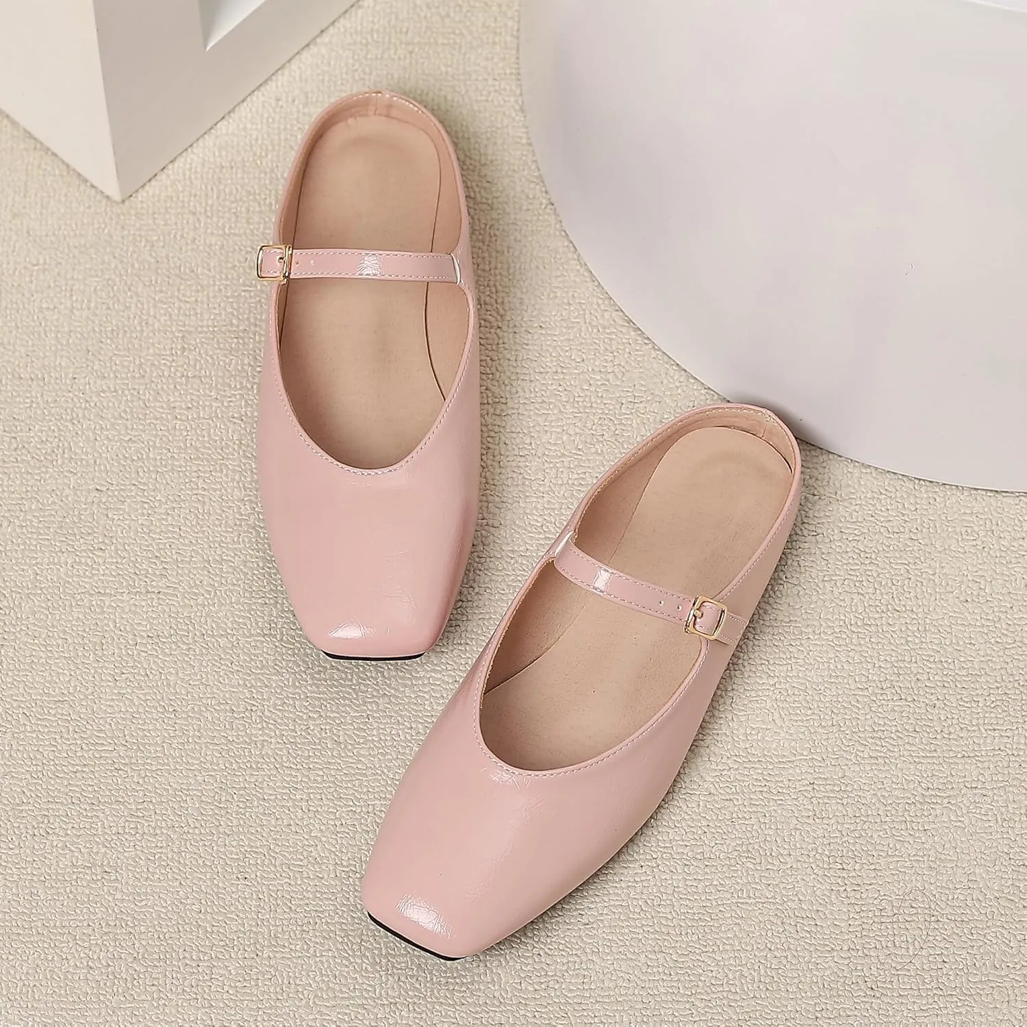Dear Time Women's Mules Dress Square Toe Flats Backless Slip On Slides Mary Jane Mules Loafer Shoes