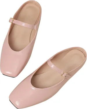 Dear Time Women's Mules Dress Square Toe Flats Backless Slip On Slides Mary Jane Mules Loafer Shoes