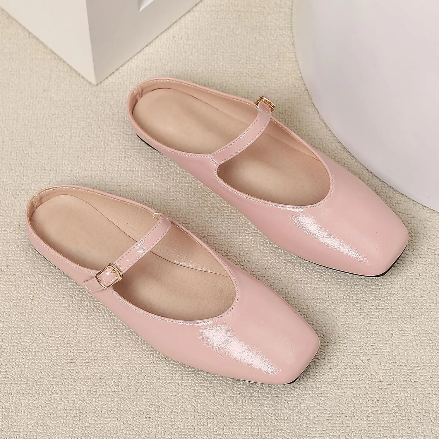 Dear Time Women's Mules Dress Square Toe Flats Backless Slip On Slides Mary Jane Mules Loafer Shoes