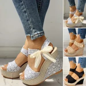 Dheva-C Platform Sandals Women Fashion Wedge Sandals Wedges Sandals Platform Casual Summer High Beach Outdoor Heels Open Toe Espadrilles Sandals Slip on Shoes Women (White-1, 6)