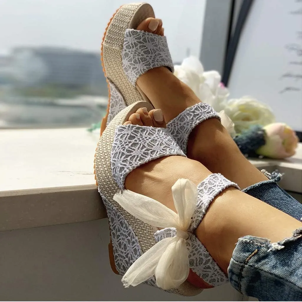 Dheva-C Platform Sandals Women Fashion Wedge Sandals Wedges Sandals Platform Casual Summer High Beach Outdoor Heels Open Toe Espadrilles Sandals Slip on Shoes Women (White-1, 6)