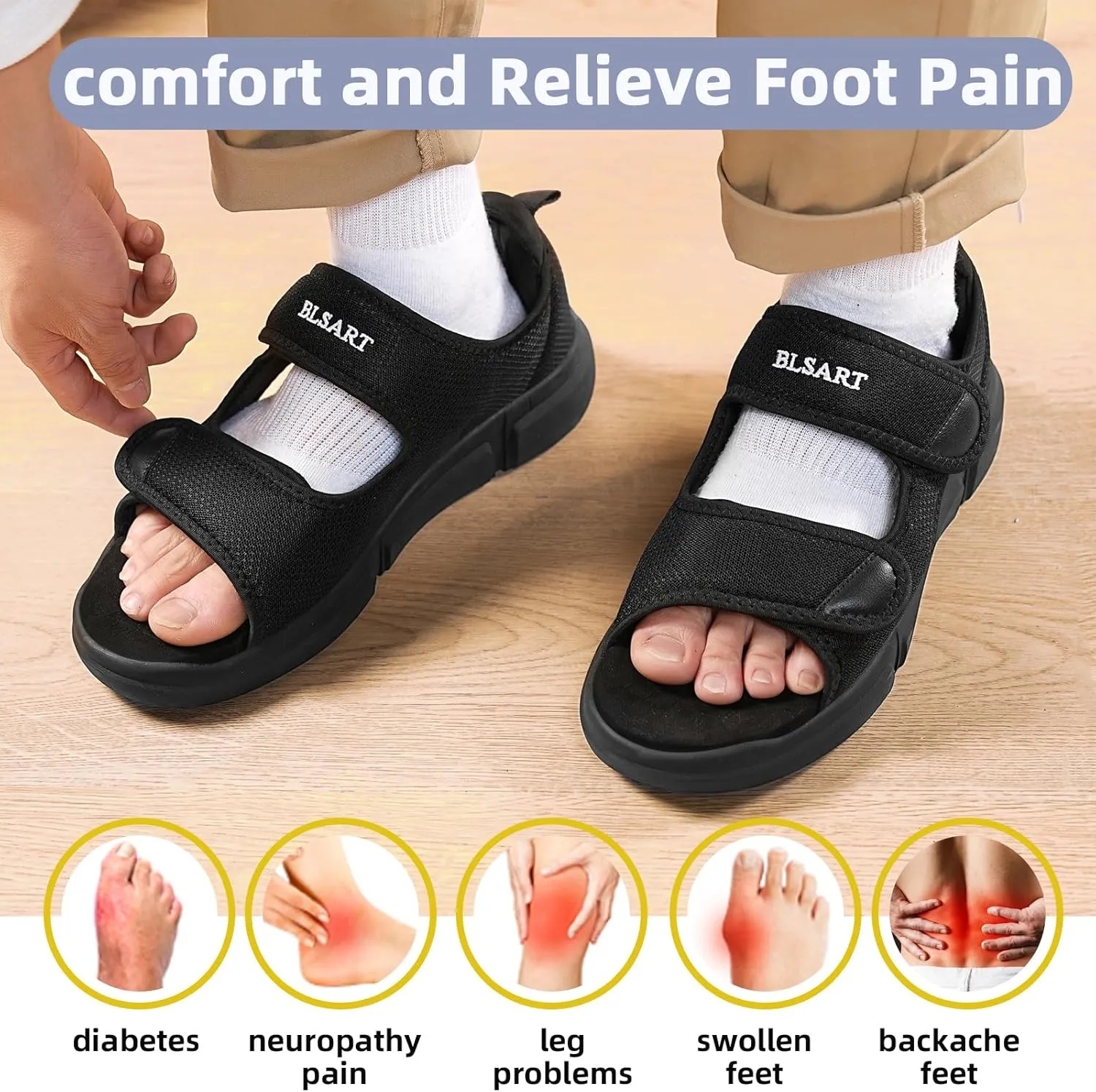 Diabetic Sandals for Men Wide Toe Swollen Feet Adjustable for Foot Pain ReliefOpen Toe Casual Athletic Sandals for Outdoor Beach Travel Summer