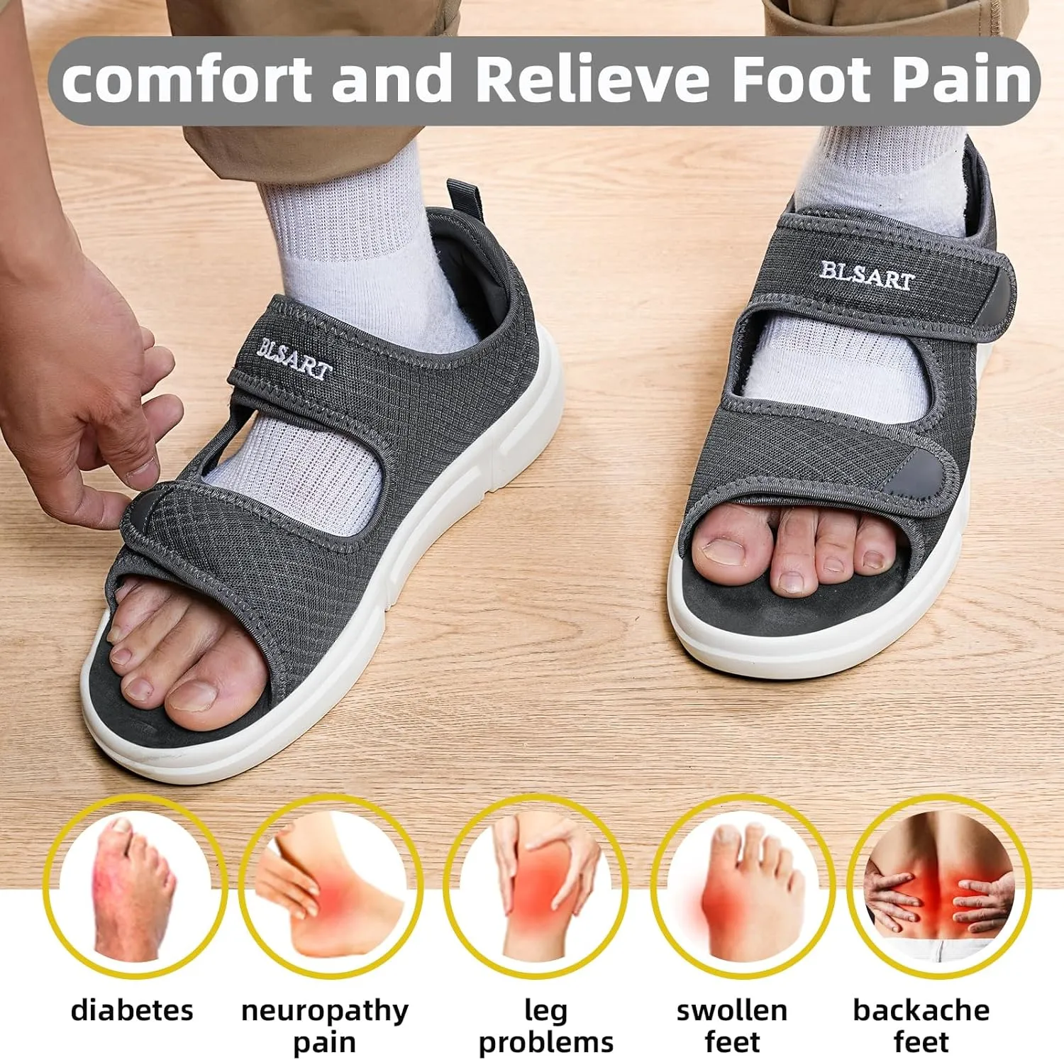 Diabetic Sandals for Men Wide Toe Swollen Feet Adjustable for Foot Pain ReliefOpen Toe Casual Athletic Sandals for Outdoor Beach Travel Summer