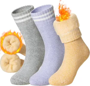 DoSmart Womens Warm Thermal Socks Winter Ski Extra Thick Insulated Heated Crew Boot Socks for Cold Weather 3 Pairs