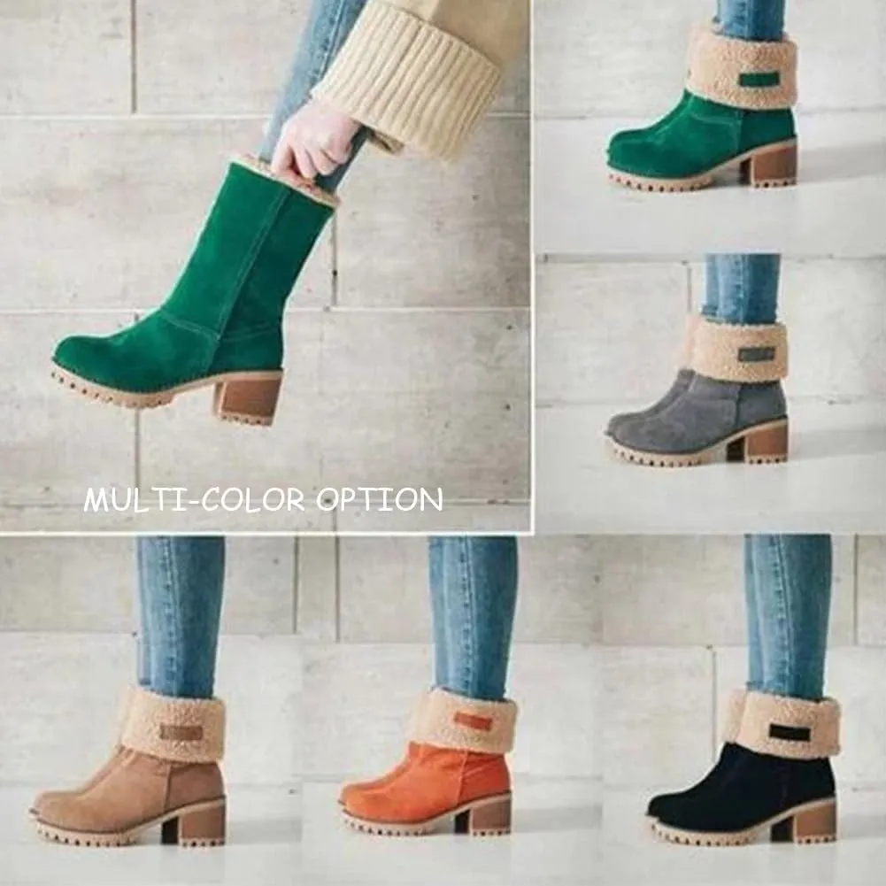 Dotmalls Seniors' Winter Boots, Women's Round Toe Snow Boots, Mid-Calf Chunky Heel Suede (Green, 9)