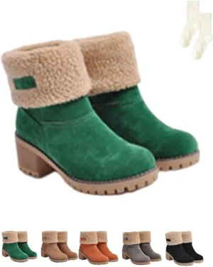 Dotmalls Seniors' Winter Boots, Women's Round Toe Snow Boots, Mid-Calf Chunky Heel Suede (Green, 9)