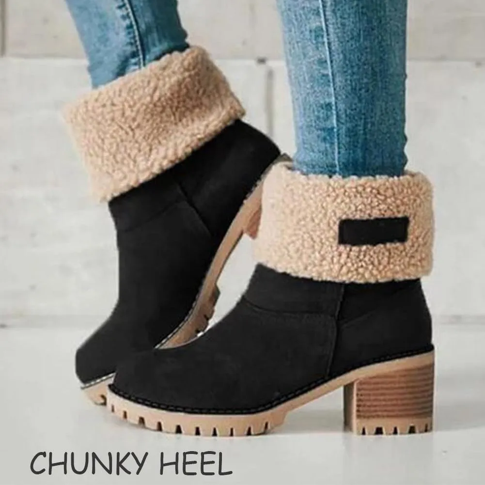 Dotmalls Seniors' Winter Boots, Women's Round Toe Snow Boots, Mid-Calf Chunky Heel Suede (Green, 9)