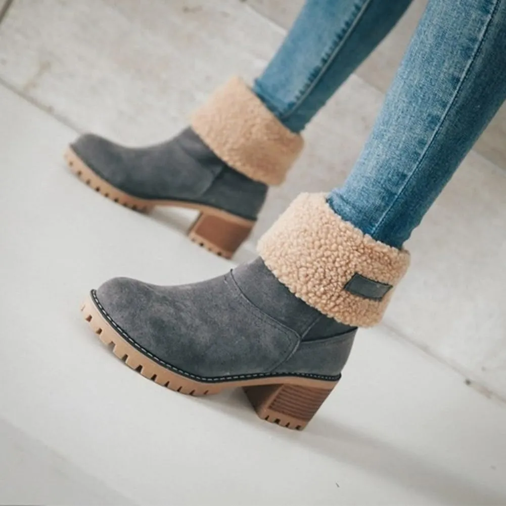 Dotmalls Seniors' Winter Boots, Women's Round Toe Snow Boots, Mid-Calf Chunky Heel Suede (Green, 9)