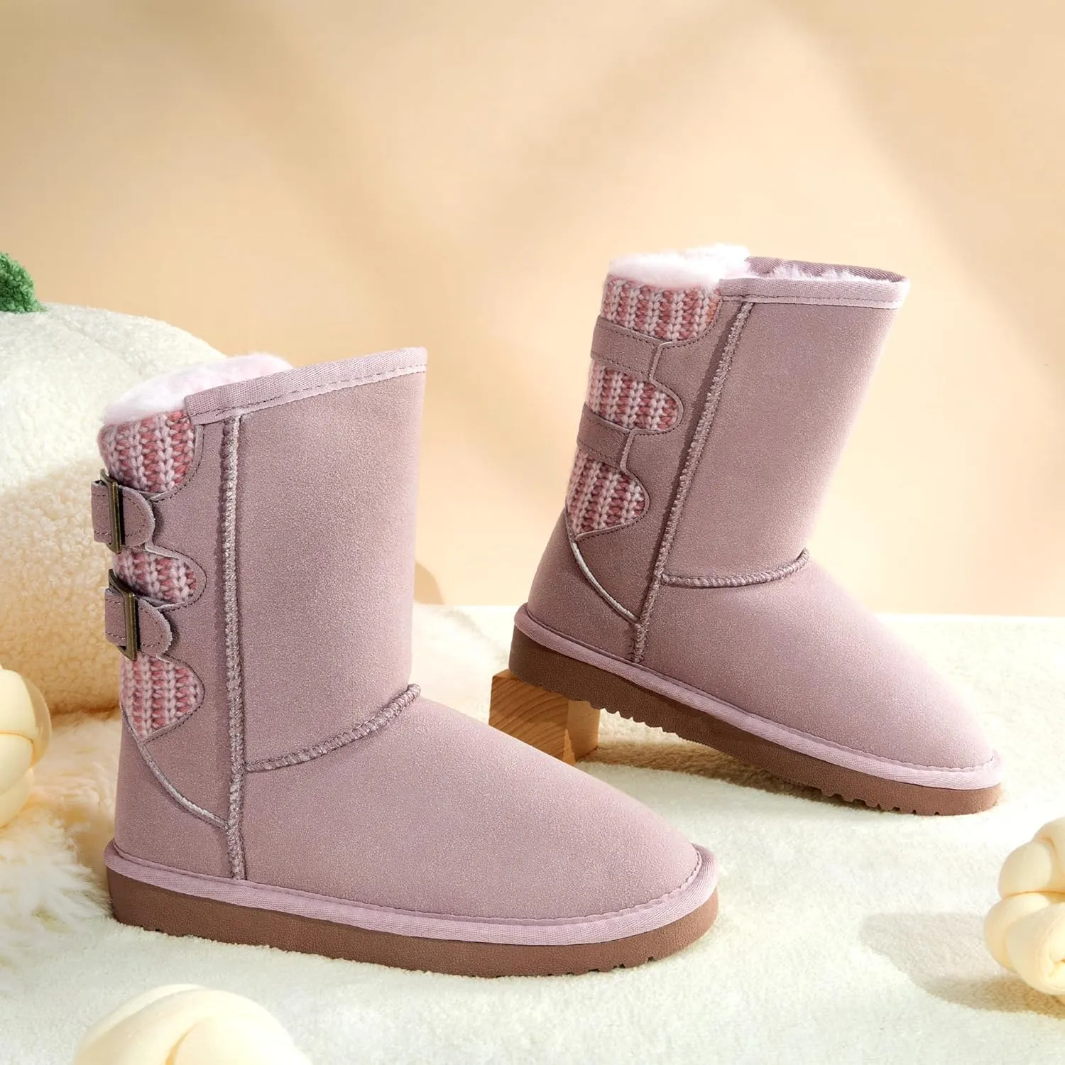 DREAM PAIRS Girls Boys Winter Boots Faux Fur Lined Mid Calf Kids Snow Tall Shoes FuzzyChic Kid's Buckle for Little Kid/Big Kid