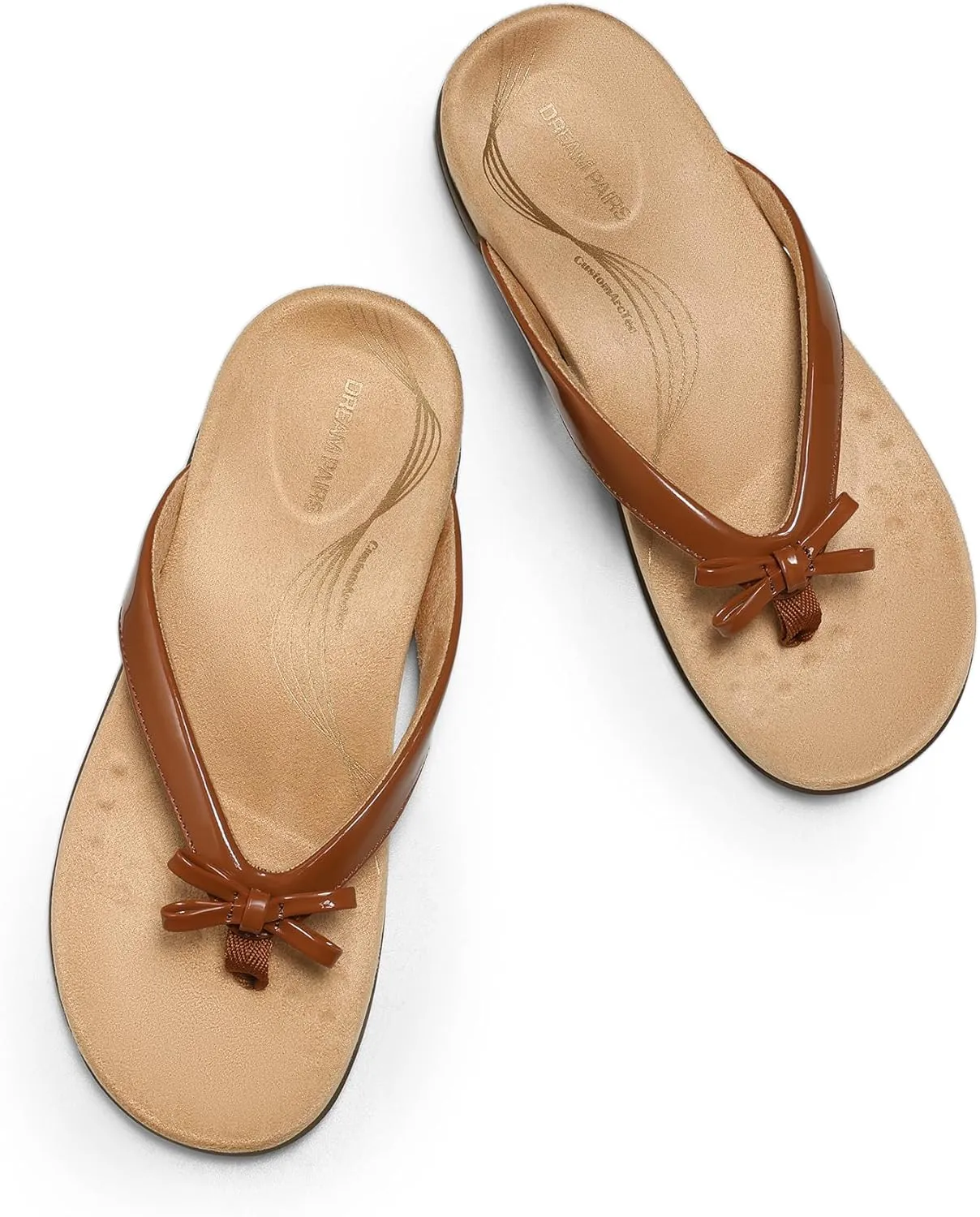 DREAM PAIRS Women's Arch Support Flip Flops Comfortable Dressy Orthopedic Thong Sandals Slides with Bow for Walking Summer Vacation