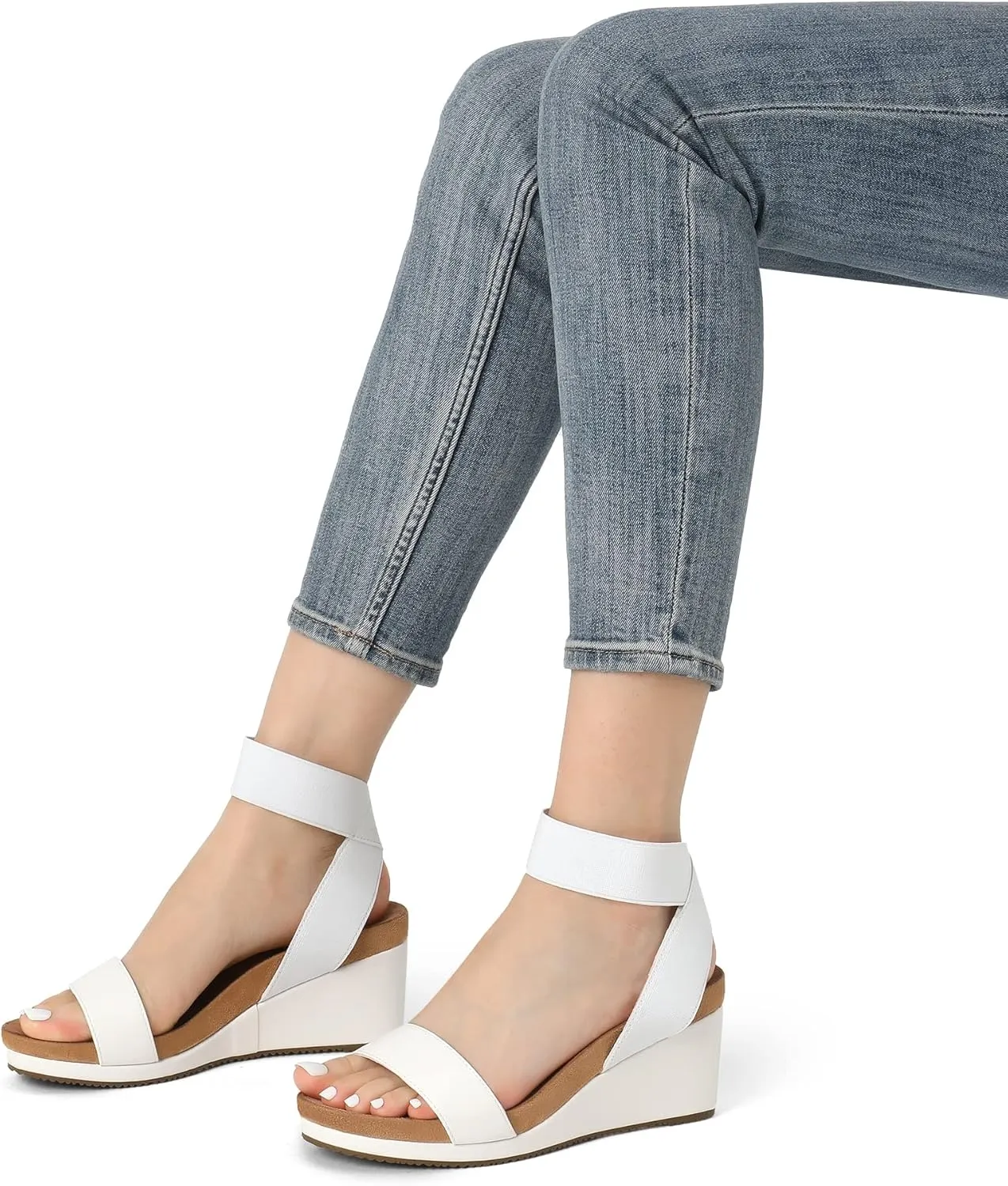 DREAM PAIRS Womens Elastic Ankle Strap Open Toe Platform Wedge Sandals Comfortable Summer Shoes