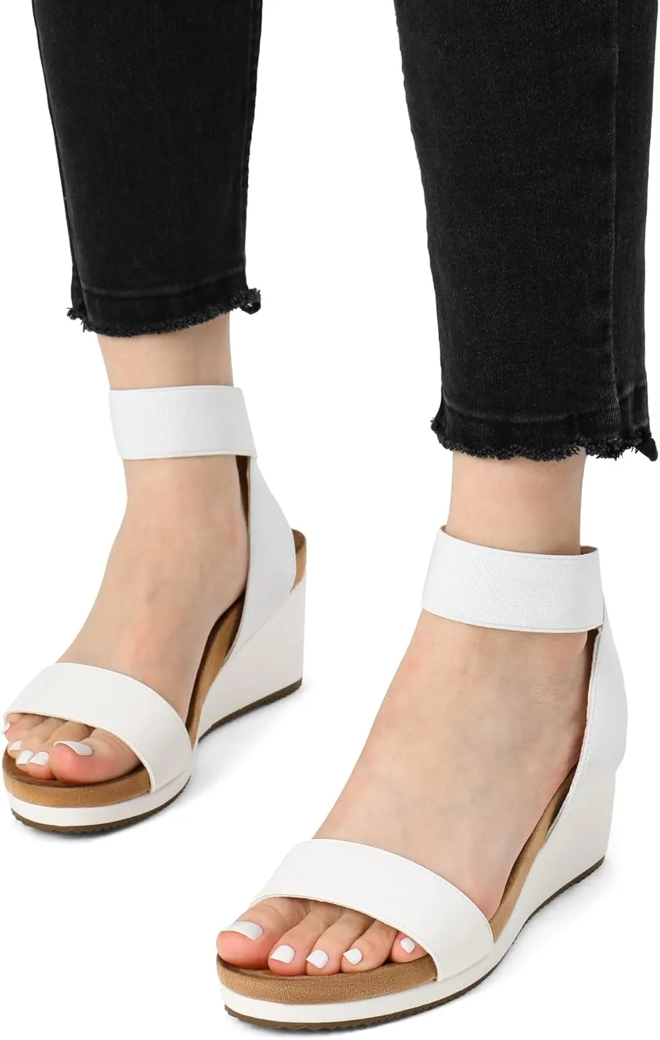 DREAM PAIRS Womens Elastic Ankle Strap Open Toe Platform Wedge Sandals Comfortable Summer Shoes