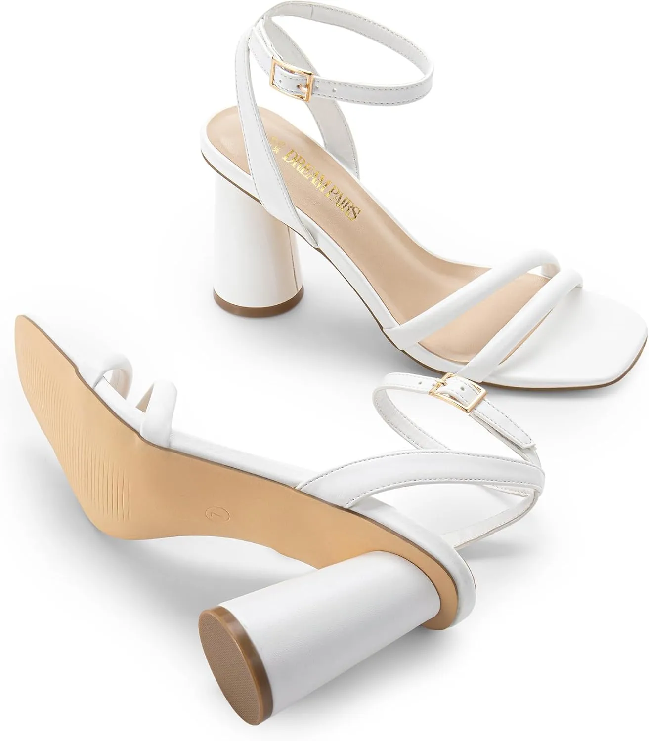 DREAM PAIRS Women's Strappy Round Heels Open Square Toe Ankle Strap Party Sandals Dress Shoes