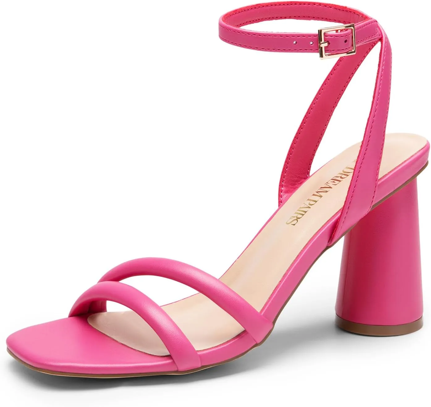 DREAM PAIRS Women's Strappy Round Heels Open Square Toe Ankle Strap Party Sandals Dress Shoes