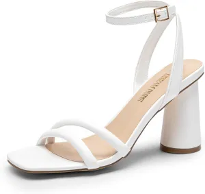 DREAM PAIRS Women's Strappy Round Heels Open Square Toe Ankle Strap Party Sandals Dress Shoes