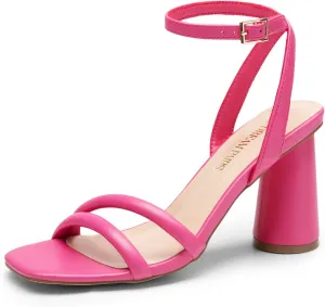 DREAM PAIRS Women's Strappy Round Heels Open Square Toe Ankle Strap Party Sandals Dress Shoes