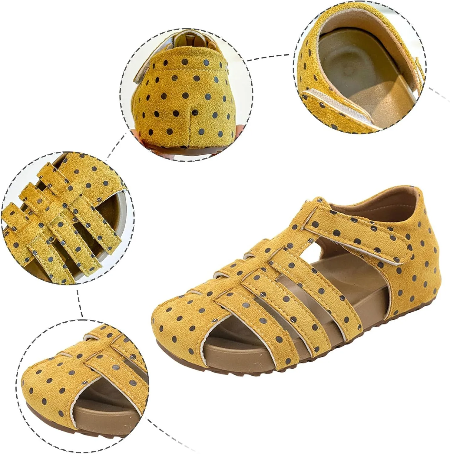 Dress Sandals Ankle Strap Girls Polka Dot Sandals Children's Hollow Breathable Closed Toe Beach Shoes Girls Shoes