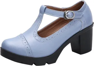 Dress Wedding Shoes for Women Low Block Heels Mary Jane Chunky T-Strap Interview Shoes Closed Toe Oxfords Pump Shoes