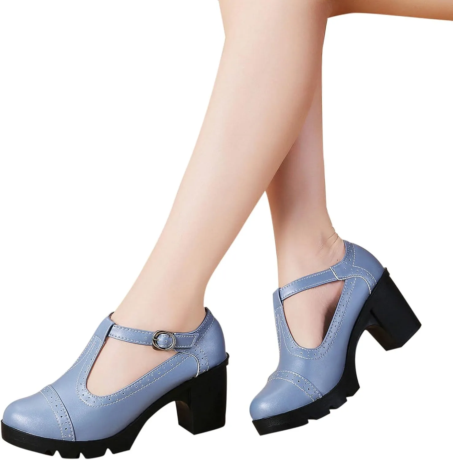 Dress Wedding Shoes for Women Low Block Heels Mary Jane Chunky T-Strap Interview Shoes Closed Toe Oxfords Pump Shoes