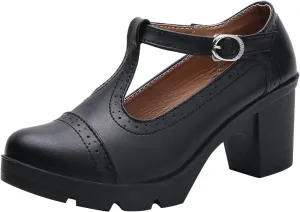 Dress Wedding Shoes for Women Low Block Heels Mary Jane Chunky T-Strap Interview Shoes Closed Toe Oxfords Pump Shoes