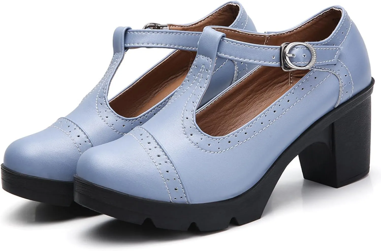 Dress Wedding Shoes for Women Low Block Heels Mary Jane Chunky T-Strap Interview Shoes Closed Toe Oxfords Pump Shoes