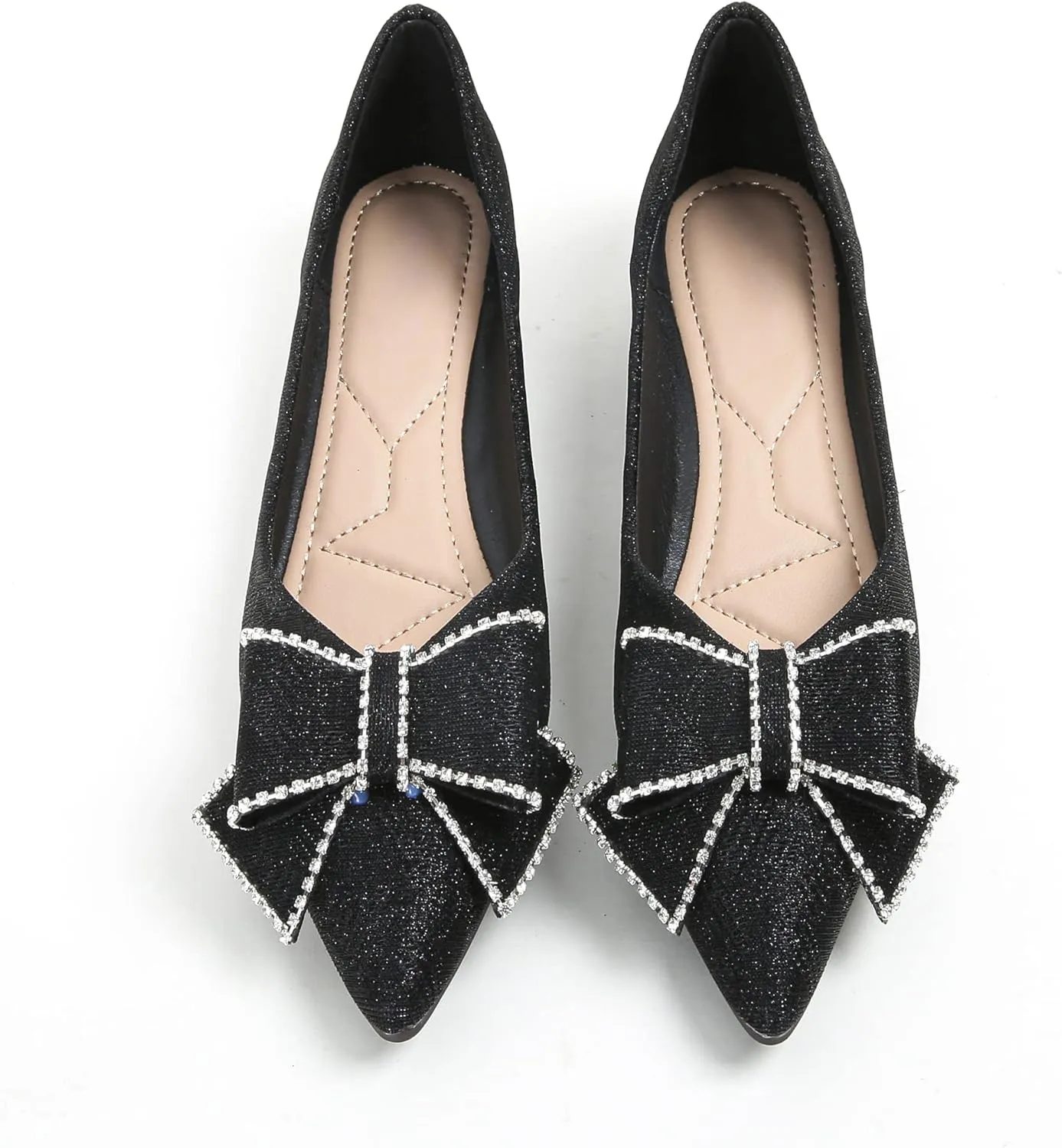 Dressy Flats Sequins Bow-Knot Shoes for Women Pointed Toe Bridal Wedding Shoes Comfortable Loafers Slip-ons