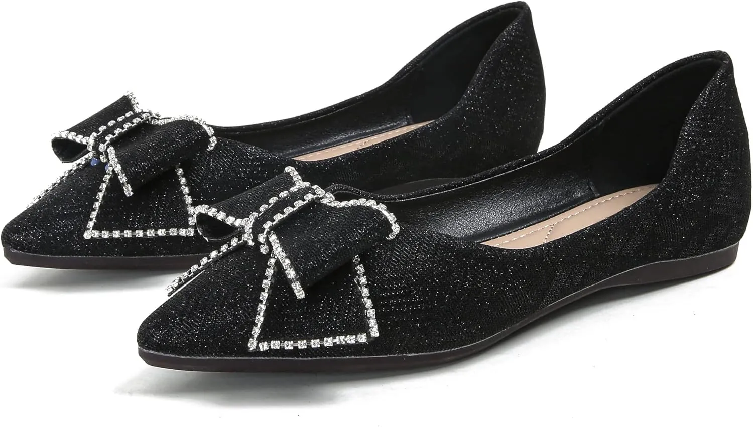 Dressy Flats Sequins Bow-Knot Shoes for Women Pointed Toe Bridal Wedding Shoes Comfortable Loafers Slip-ons