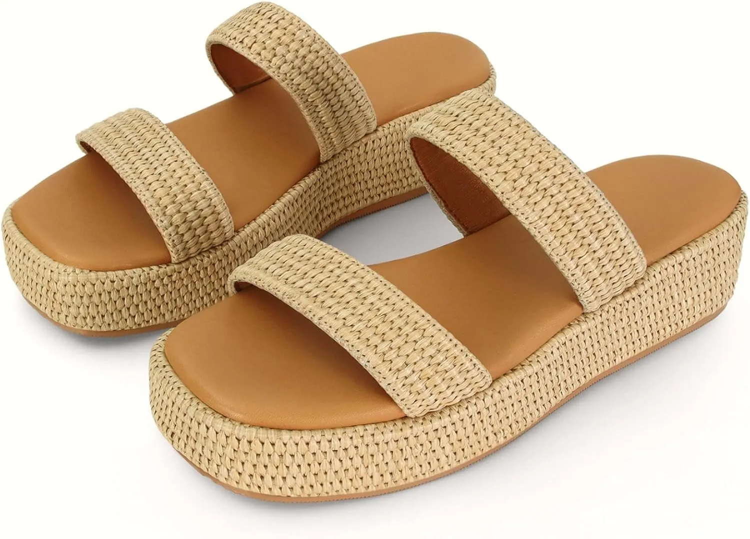 Dsevht Platform Sandals Women Cute Wedge Espadrilles Slip on Summer Beach Raffia Vacation Sandal Comfortable Open Toe Dressy Shoes