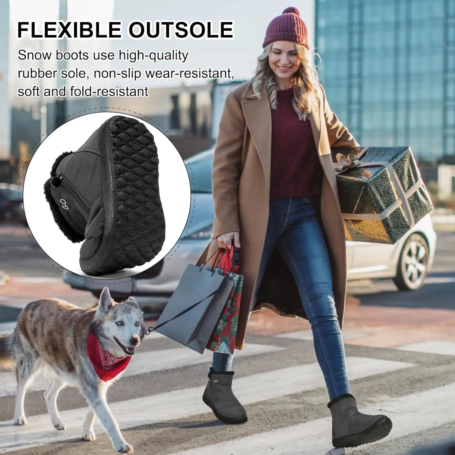 DUOYANGJIASHA Snow Boots for Women Winter Warm Ankle Booties Waterproof Comfortable Slip On Outdoor Fur Lined Lining Zipper Womens Snow Boots