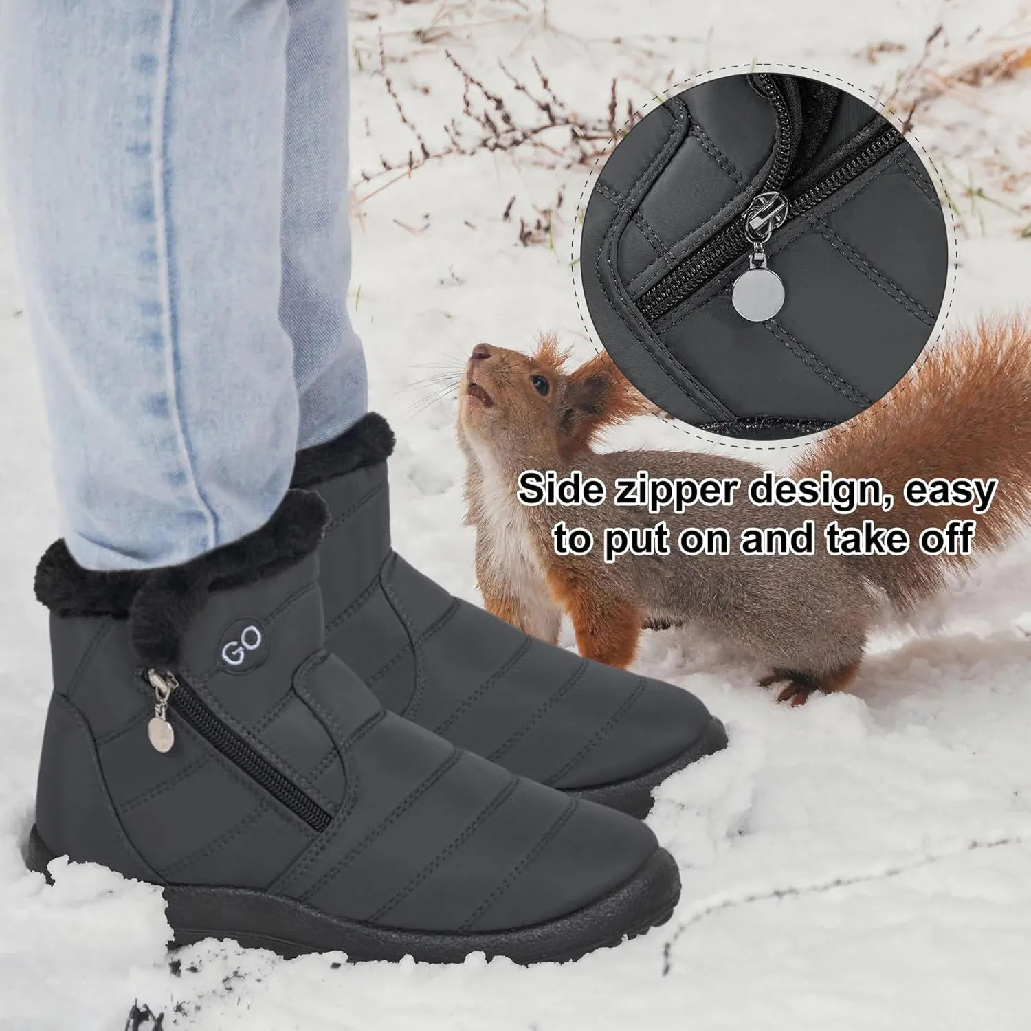 DUOYANGJIASHA Snow Boots for Women Winter Warm Ankle Booties Waterproof Comfortable Slip On Outdoor Fur Lined Lining Zipper Womens Snow Boots