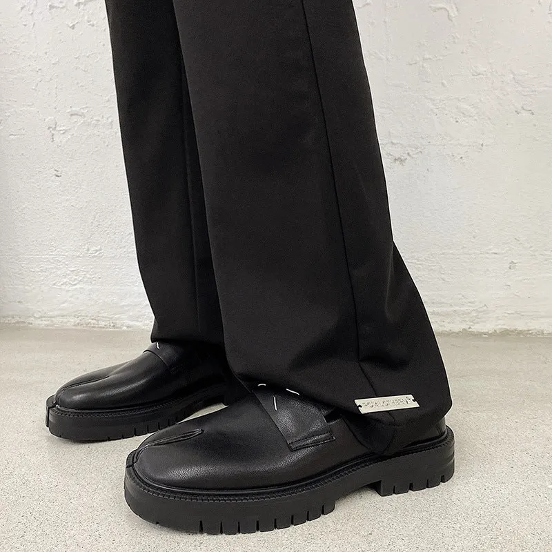 Edgy Tabi platform shoes black new design split toe boots smart style loafers inner leather mules