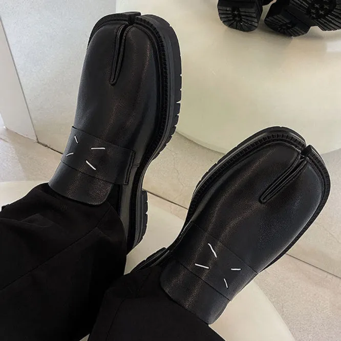 Edgy Tabi platform shoes black new design split toe boots smart unisex loafers inner leather mules