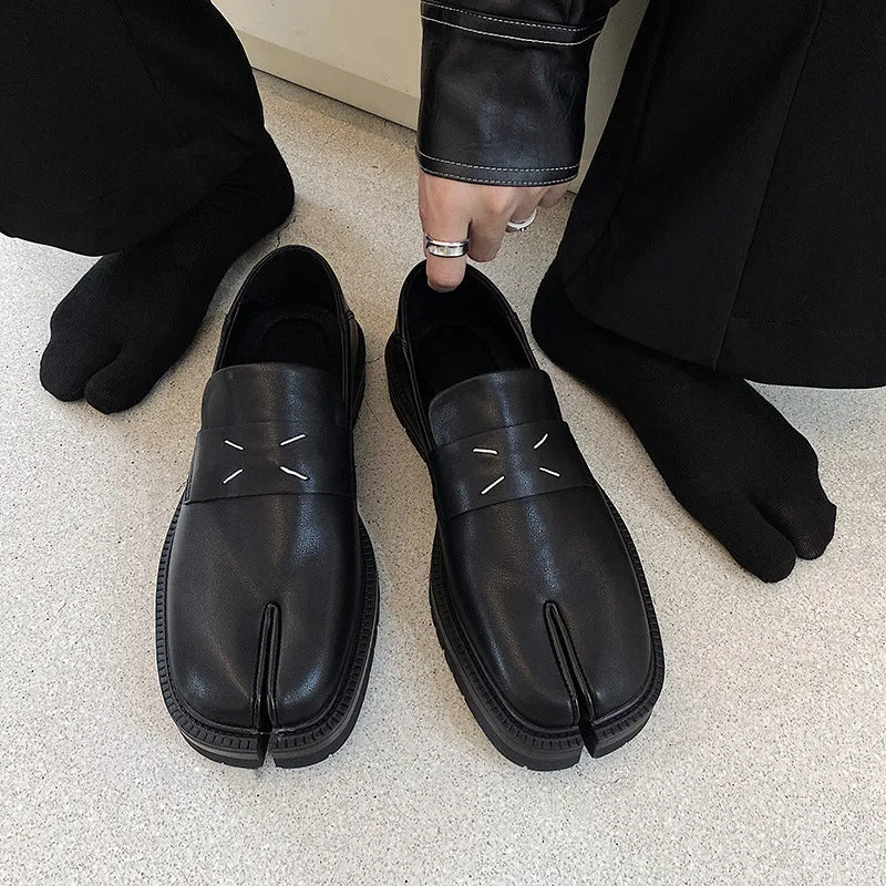 Edgy Tabi platform shoes black new design split toe boots smart unisex loafers inner leather mules