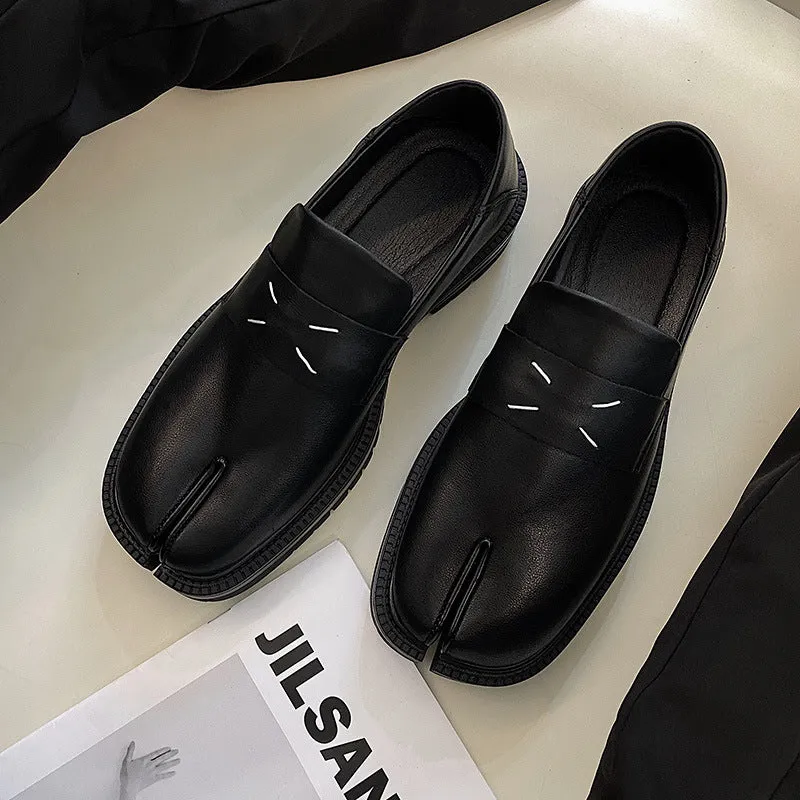 Edgy Tabi platform shoes black new design split toe boots smart unisex loafers inner leather mules