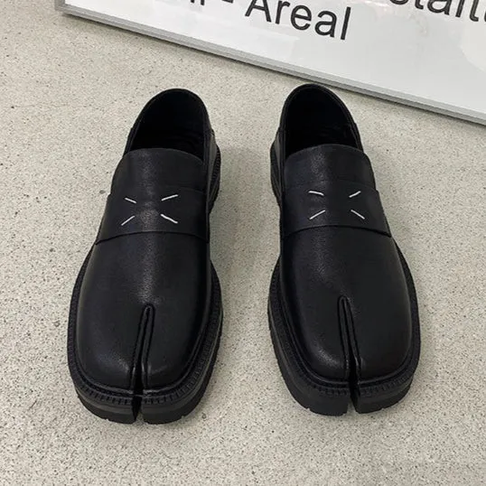 Edgy Tabi platform shoes black new design split toe boots smart unisex loafers inner leather mules
