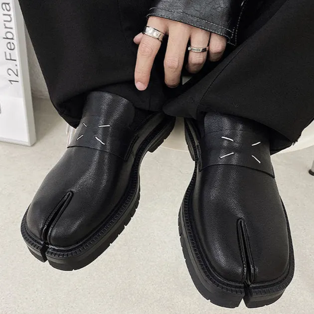 Edgy Tabi platform shoes black new design split toe boots smart unisex loafers inner leather mules