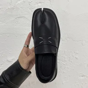 Edgy Tabi platform shoes black new design split toe boots smart unisex loafers inner leather mules