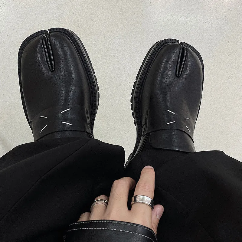 Edgy Tabi platform shoes black new design split toe boots smart unisex loafers inner leather mules