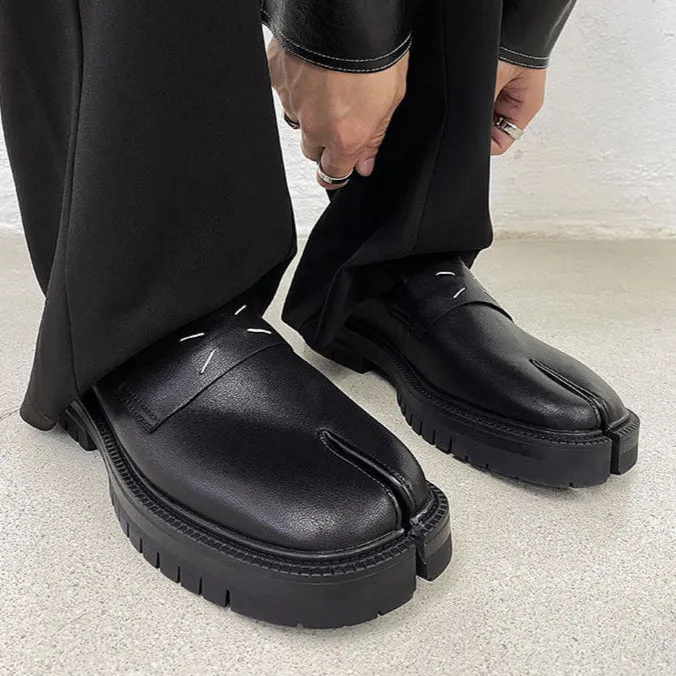 Edgy Tabi platform shoes black new design split toe boots smart unisex loafers inner leather mules