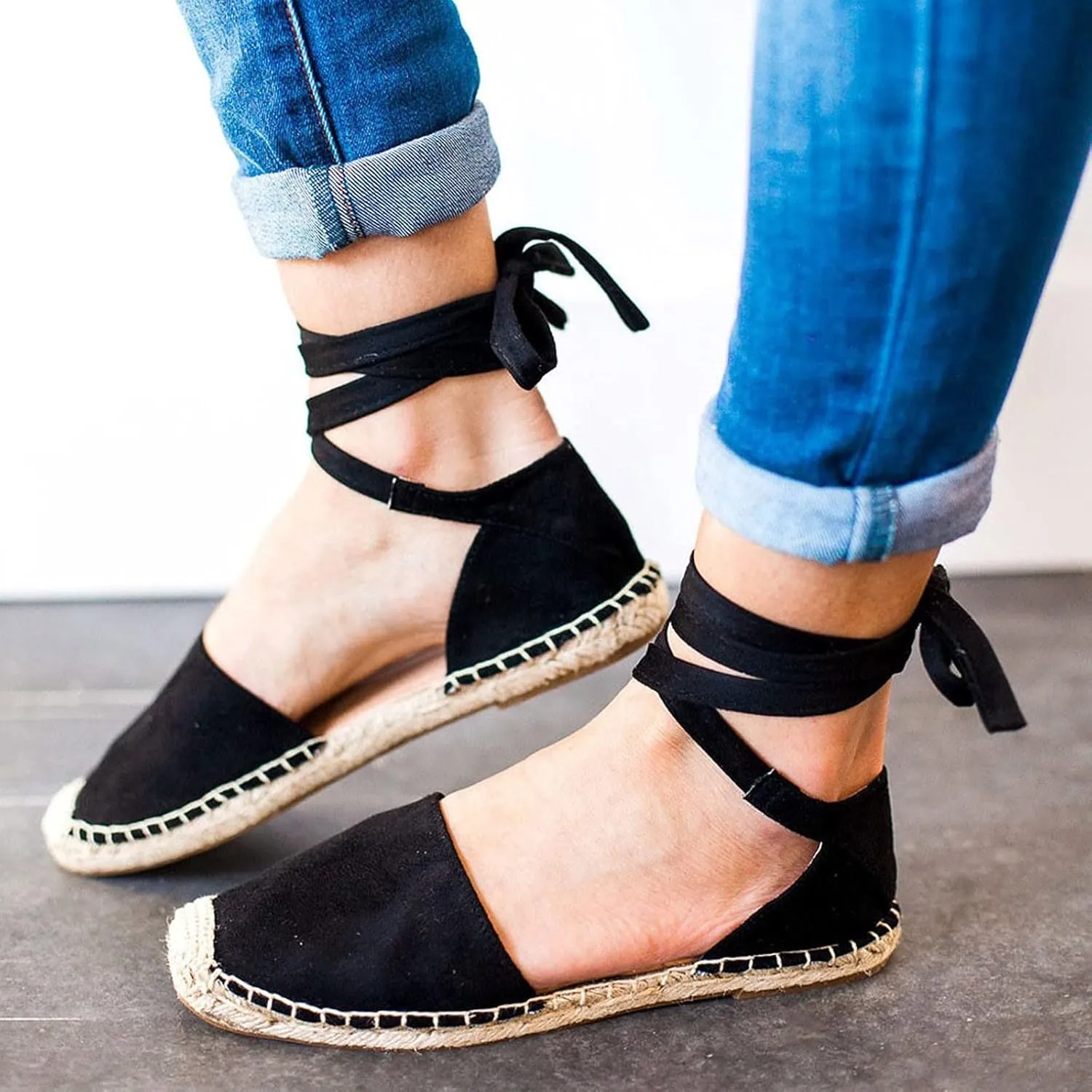 Eduavar Women's Summer Casual Wedge Lace Up Sandals, Black