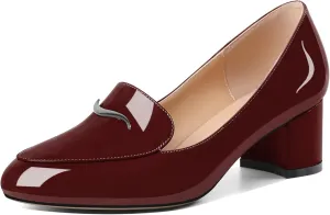 Eldof Pumps for Women Block Heel Round Toe Slip On Chunky Loafer Heel Dress Shoes Pumps for Women 2 Inches