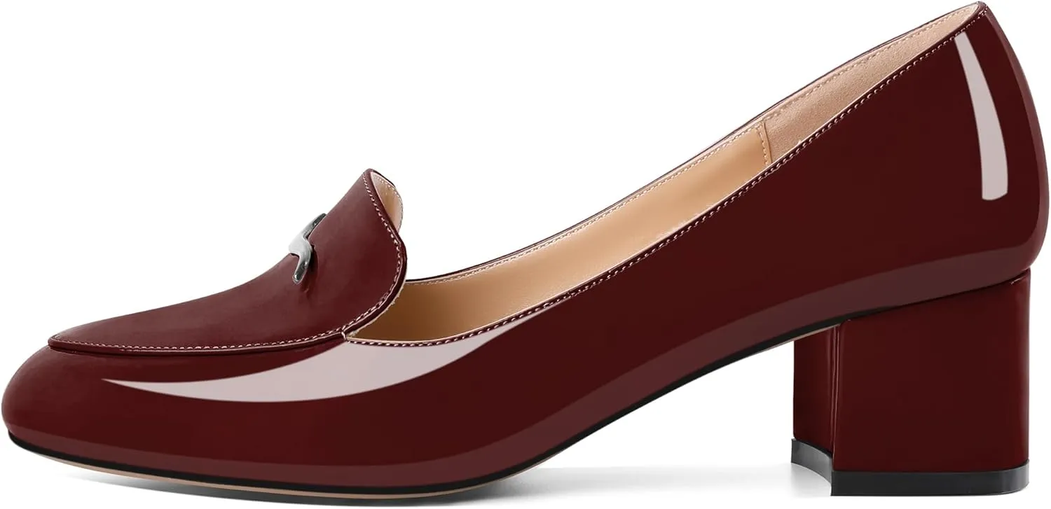 Eldof Pumps for Women Block Heel Round Toe Slip On Chunky Loafer Heel Dress Shoes Pumps for Women 2 Inches