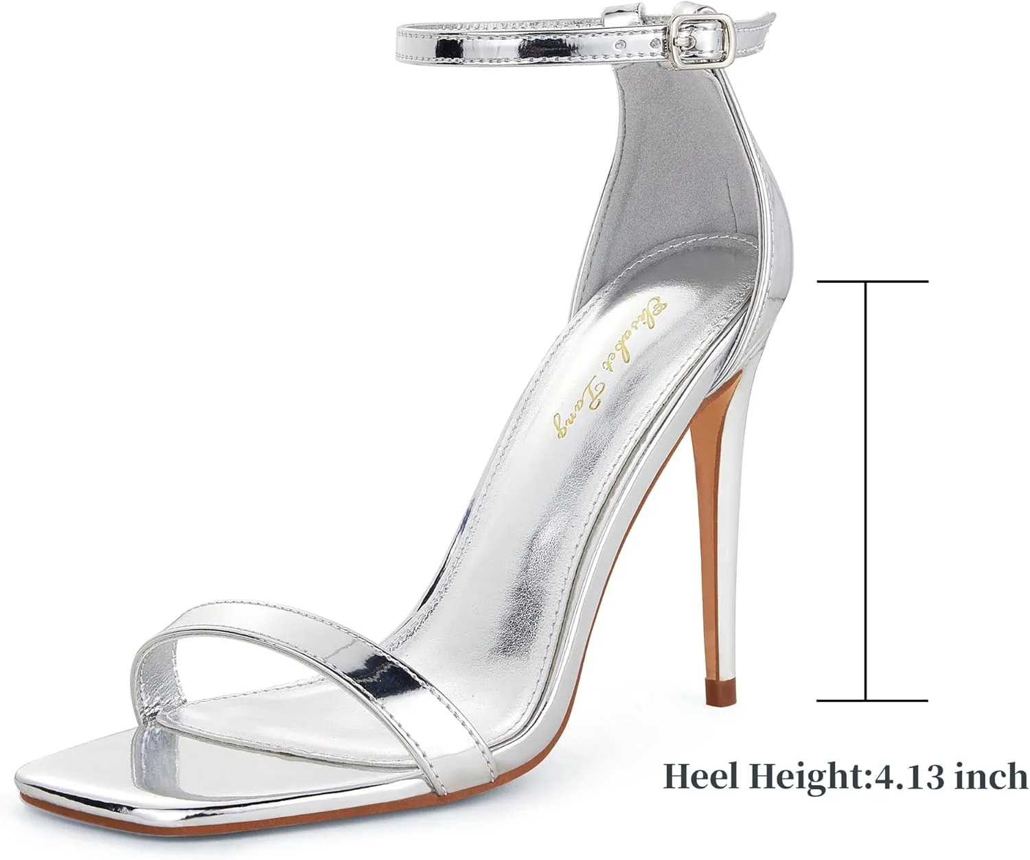 Elisabet Tang Women's Stiletto Heels Square Open Toe Ankle Strap High Heeled Sandals 4 Inch Comfort Sexy Dressy Shoes