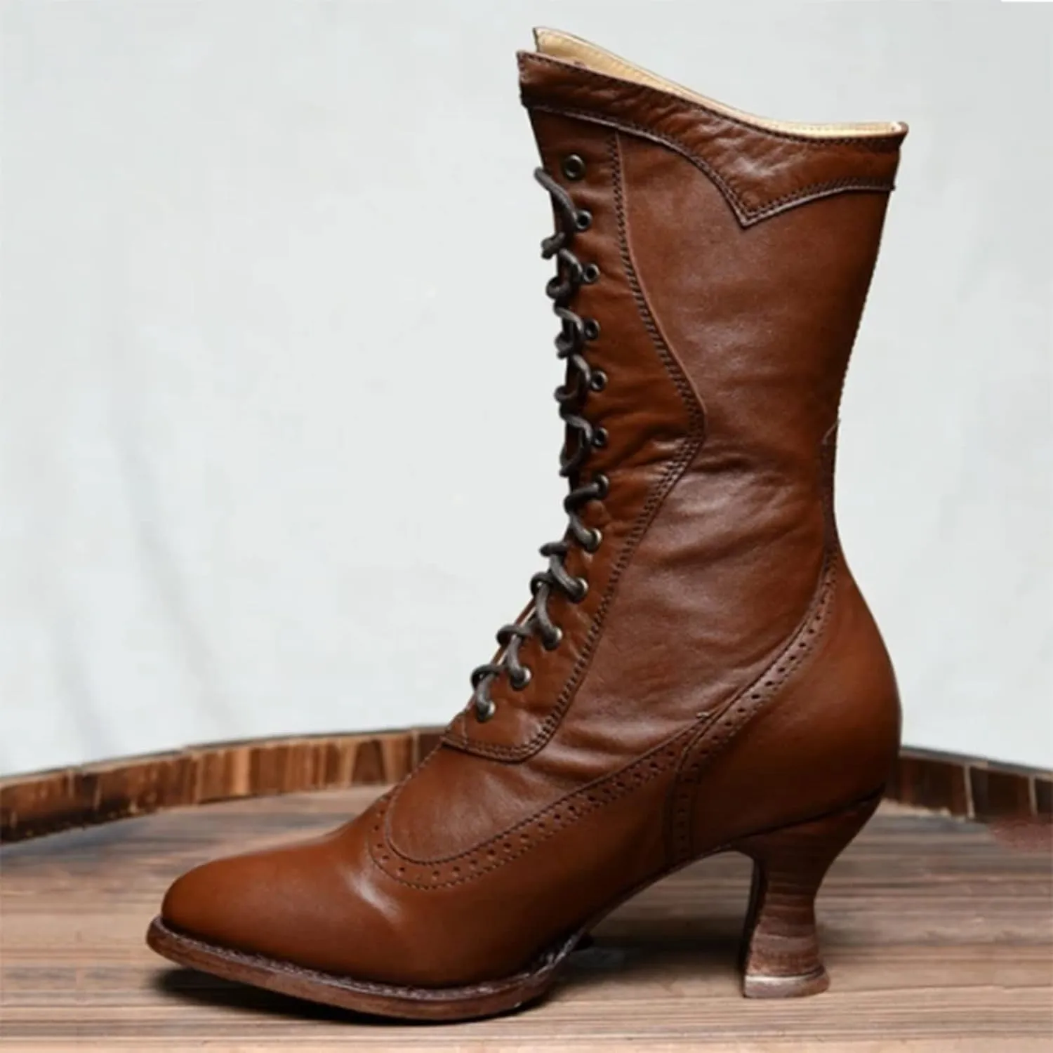 Erocalli Women Wedding Bridal Boots Victorian Boots Renaissance Boots Goth Witch Stuff Boots Lace Up Satin Lace Mid Calf Boot Tango Latin Ballroom Dance Evening Wedding Shoes